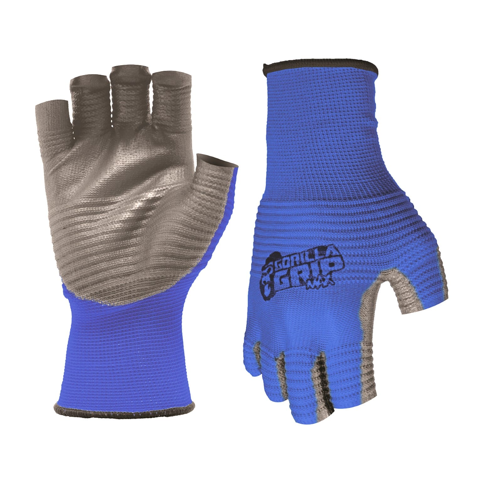Breathable Fingerless Work and Fishing Gloves with Ribbed Gripping Surface Gorilla Grip MAX Fingerless Gloves Color: Blue and Black 1-Pair 
